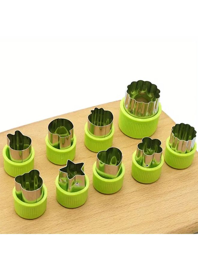 9 Piece Green Stainless Steel Vegetable And Fruit Cutter Set Cartoon Animal Design Flower Vase Baking Biscuit Mold - Image 2