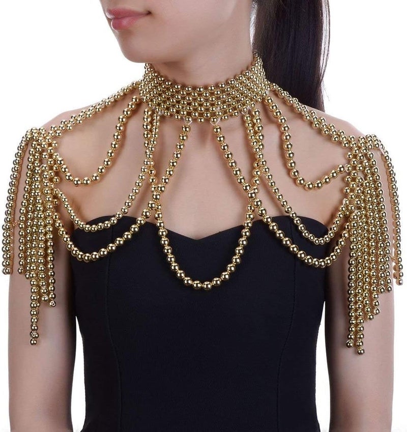 Jerollin Simulated Pearl Body Statement Necklace for Women, Fashion Collar Bib Necklaces Fashion Costume Jewelry - Image 4