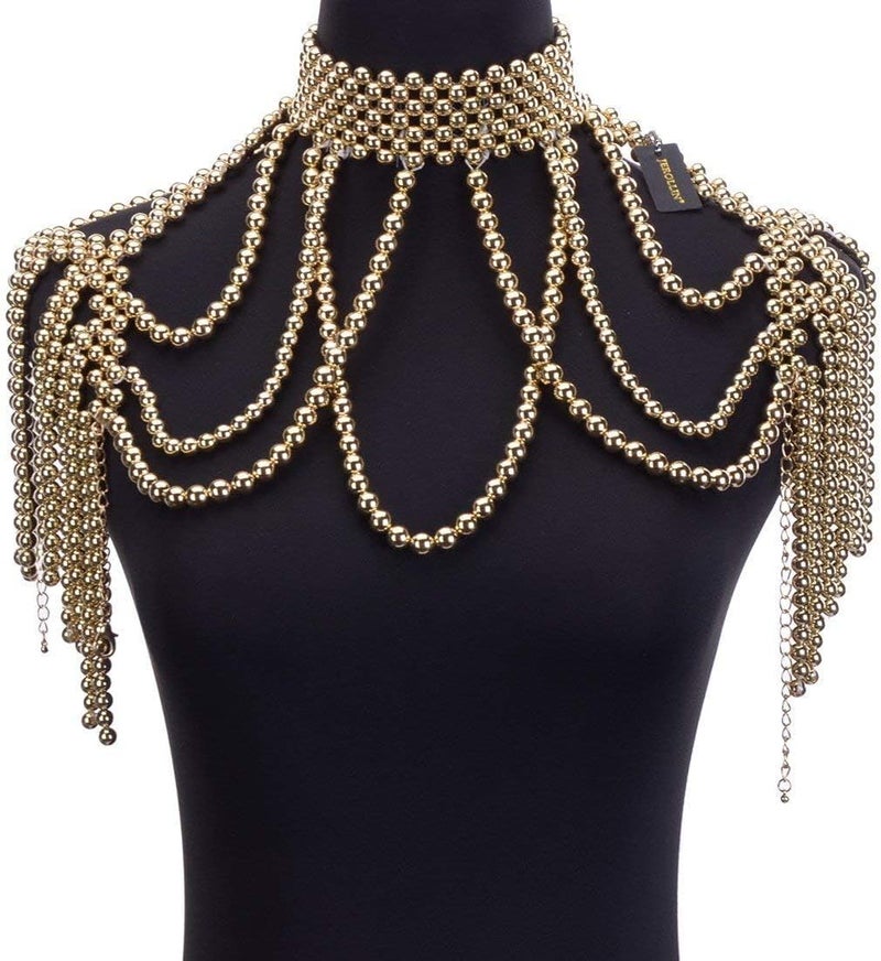 Jerollin Simulated Pearl Body Statement Necklace for Women, Fashion Collar Bib Necklaces Fashion Costume Jewelry - Image 3