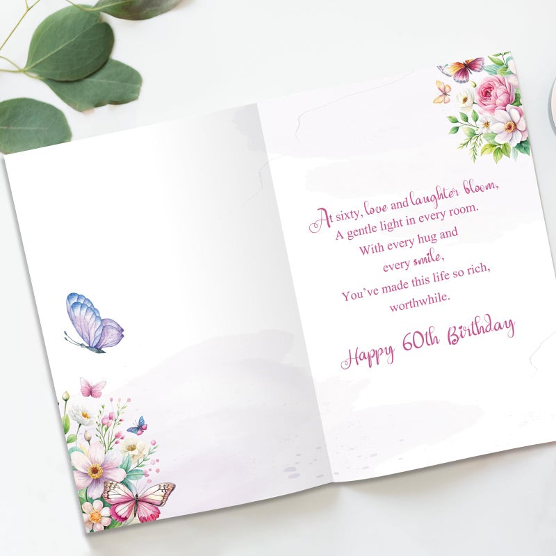 Beixian 60th Birthday Card, 60th Birthday Decorations for Women, Happy 60 Year Old Bday Gifts for Mom-8x5.3 Inches, Double-Sided - Image 2
