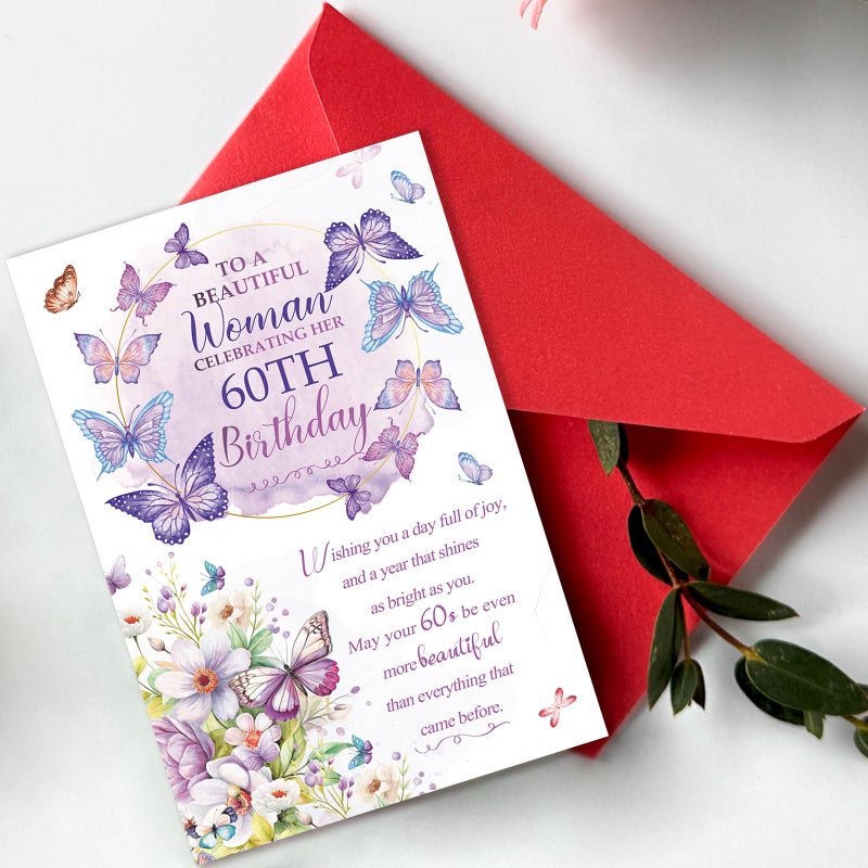 Beixian 60th Birthday Card, 60th Birthday Decorations for Women, Happy 60 Year Old Bday Gifts for Mom-8x5.3 Inches, Double-Sided - Image 4