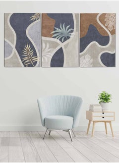 LOWHA Set Of 3 Framed Canvas Wall Arts Stretched Over Wooden Frame Leaves Abstract Paintings For Home Living Room Office Decor  - Image 1