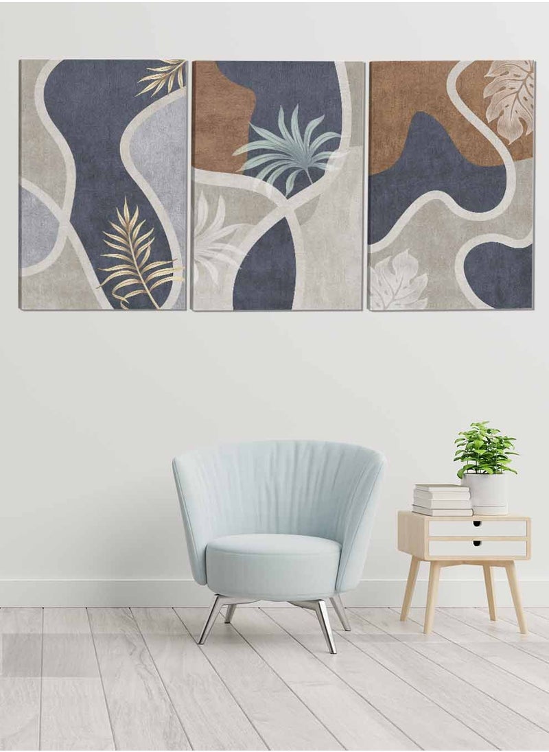 LOWHA Set Of 3 Framed Canvas Wall Arts Stretched Over Wooden Frame Leaves Abstract Paintings For Home Living Room Office Decor  - Image 1