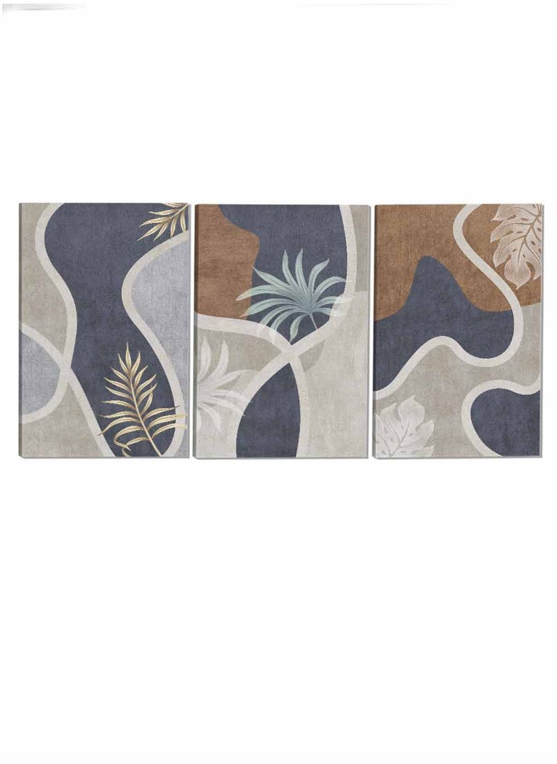 LOWHA Set Of 3 Framed Canvas Wall Arts Stretched Over Wooden Frame Leaves Abstract Paintings For Home Living Room Office Decor  - Image 4