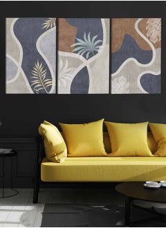 LOWHA Set Of 3 Framed Canvas Wall Arts Stretched Over Wooden Frame Leaves Abstract Paintings For Home Living Room Office Decor  - Image 3