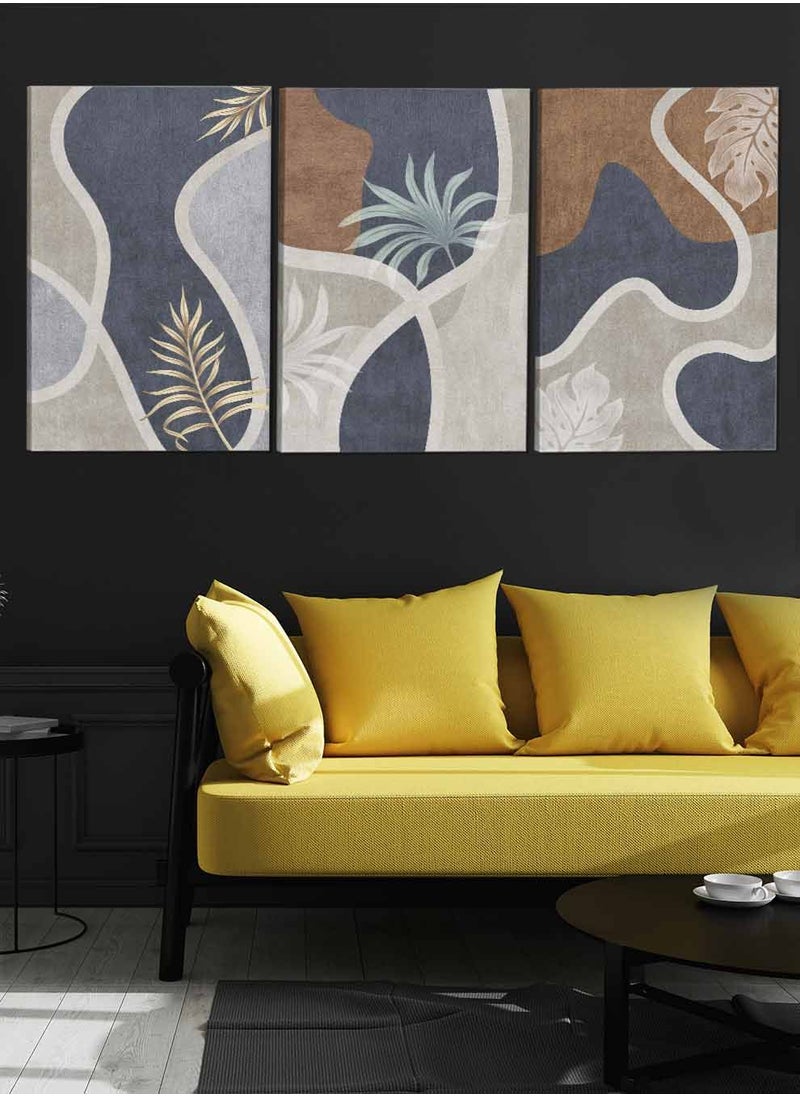 LOWHA Set Of 3 Framed Canvas Wall Arts Stretched Over Wooden Frame Leaves Abstract Paintings For Home Living Room Office Decor  - Image 3