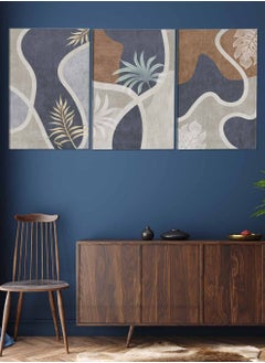 LOWHA Set Of 3 Framed Canvas Wall Arts Stretched Over Wooden Frame Leaves Abstract Paintings For Home Living Room Office Decor  - Image 2