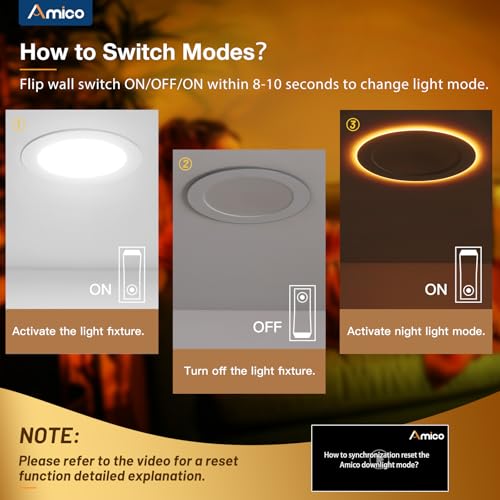 Amico 12 Pack 6 Inch 5CCT LED Recessed Ceiling Light with Night Light, 2700K/3000K/3500K/4000K/5000K Selectable Ultra-Thin Lighting, 12W=110W, 1100LM, Dimmable Canless Wafer Downlight ETL&FCC - Image 3