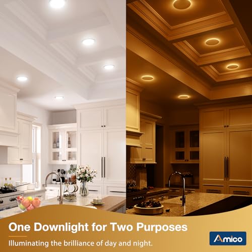 Amico 12 Pack 6 Inch 5CCT LED Recessed Ceiling Light with Night Light, 2700K/3000K/3500K/4000K/5000K Selectable Ultra-Thin Lighting, 12W=110W, 1100LM, Dimmable Canless Wafer Downlight ETL&FCC - Image 2
