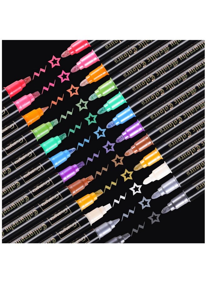 Sunshilor Metallic Markers Calligraphy Metallic Marker Pens Dual Tip Chisel And Medium Point Pens For Black Paper, Rock Painting, Easter Egg, Halloween Pumpkin, Card Making, Metal, Ceramic, Wine Glass - Image 1