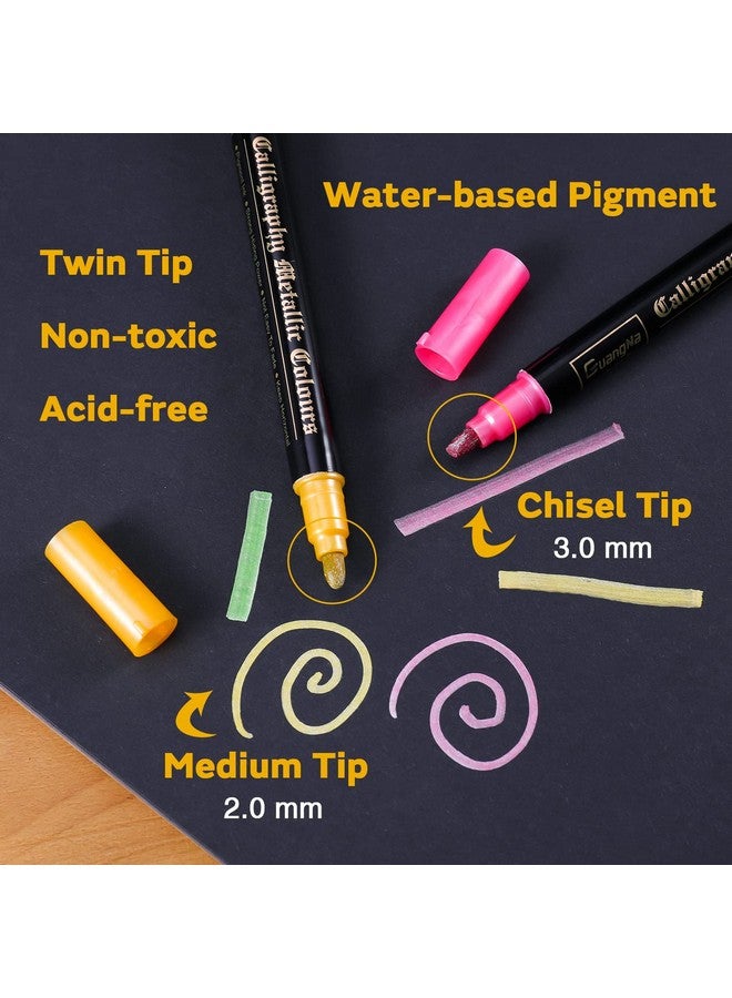 Sunshilor Metallic Markers Calligraphy Metallic Marker Pens Dual Tip Chisel And Medium Point Pens For Black Paper, Rock Painting, Easter Egg, Halloween Pumpkin, Card Making, Metal, Ceramic, Wine Glass - Image 3