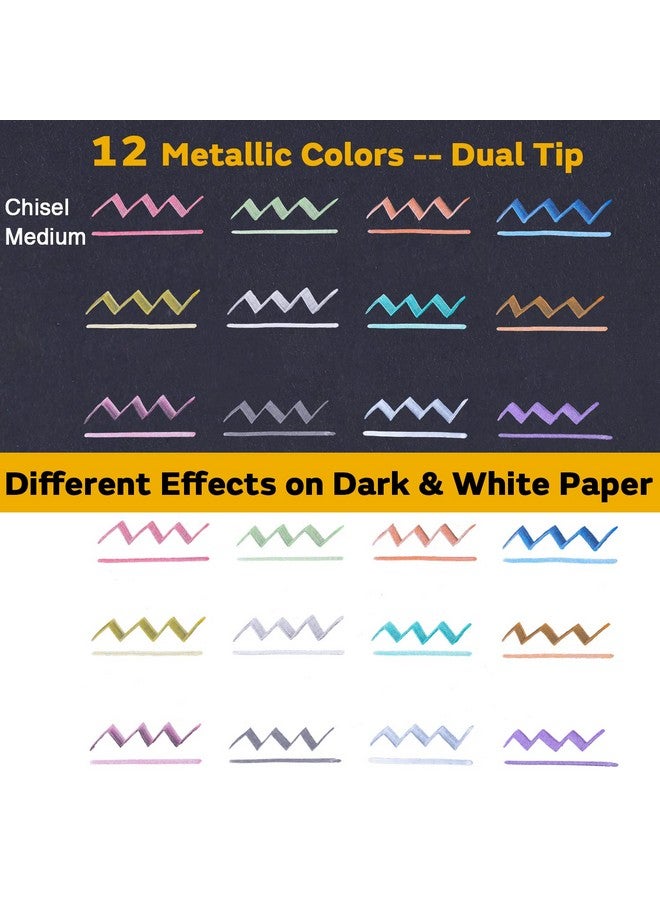 Sunshilor Metallic Markers Calligraphy Metallic Marker Pens Dual Tip Chisel And Medium Point Pens For Black Paper, Rock Painting, Easter Egg, Halloween Pumpkin, Card Making, Metal, Ceramic, Wine Glass - Image 4
