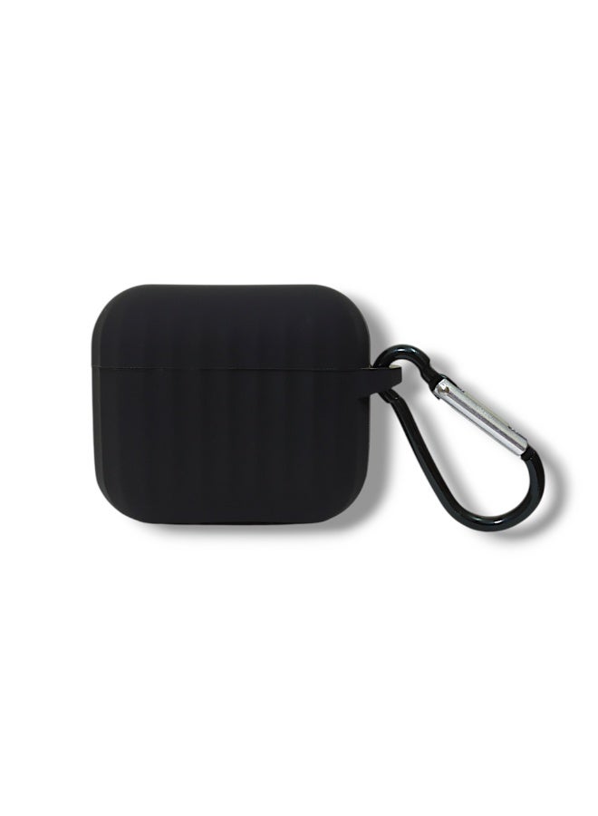 Stylish Wave Silicone AirPods 3 Protective Case with Carabiner - Black - Image 1
