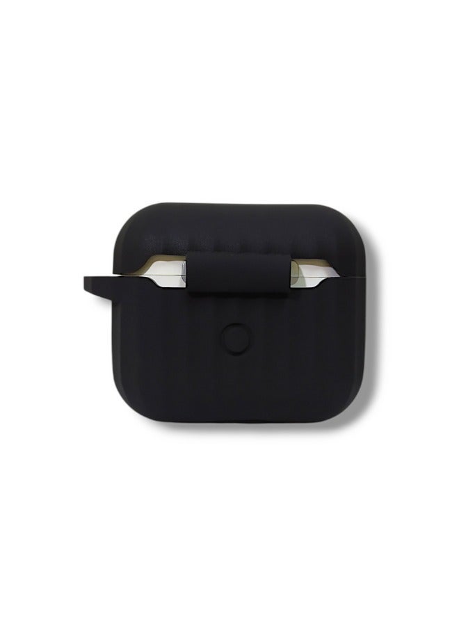 Stylish Wave Silicone AirPods 3 Protective Case with Carabiner - Black - Image 5