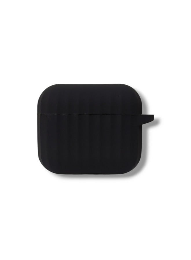 Stylish Wave Silicone AirPods 3 Protective Case with Carabiner - Black - Image 3