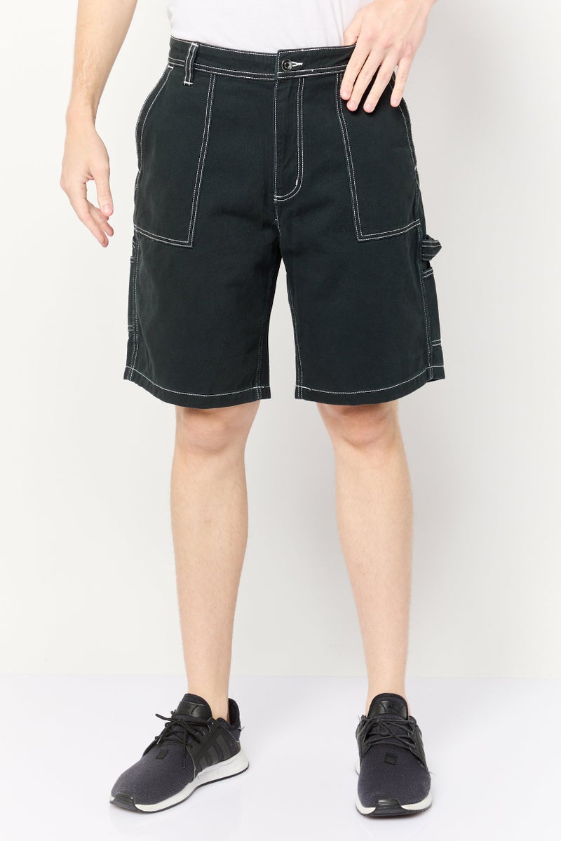 Celio Men Plain Basic Shorts, Dark Green - Image 1