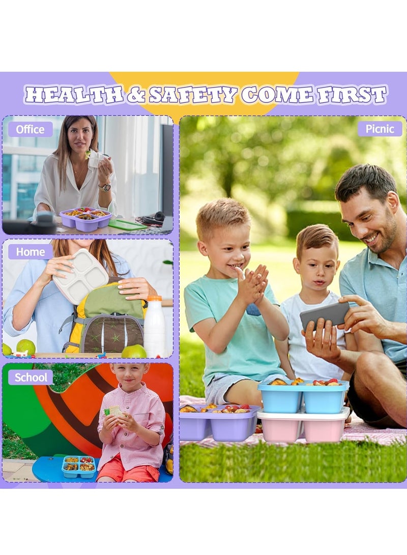 SYOSI 4 Pcs Bento Box, 4-Compartments Bento Lunch Box with Lid, Reusable BPA-Free Bento Box for School, Work and Travel, Snack Storage Box with 10 Small Fork, a Pair of Fork and Spoon - Image 5