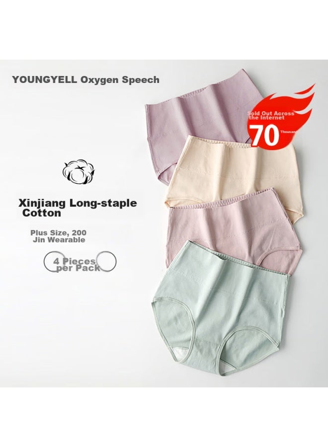 Youngyell Women's High-waist Pure Cotton Underwear, 10a Antibacterial, Plus Size Up To 200 Jin, Seamless Tummy Control And Lifting Panties For Women, 4 Pairs - Image 1