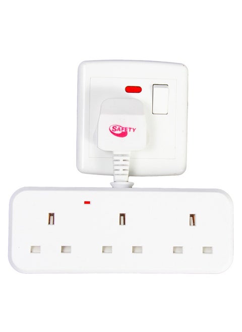 3-Way Power Adapter, Multi-plug power extension socket adapter, Universal UK wall 3 socket extender outlet, UK 3-pin electric power socker for home, office, kitchen. (White)