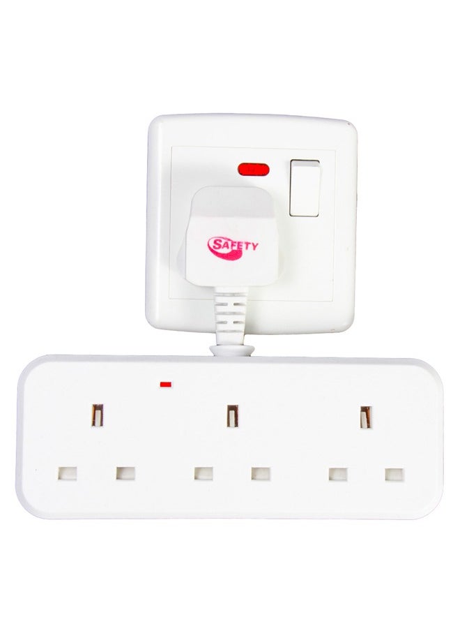 SAFETY 3-Way Power Adapter, Multi-plug power extension socket adapter, Universal UK wall 3 socket extender outlet, UK 3-pin electric power socker for home, office, kitchen. (White)  - Image 1