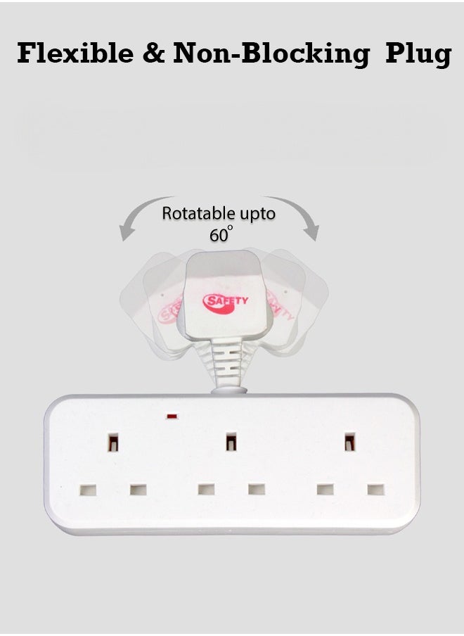 SAFETY 3-Way Power Adapter, Multi-plug power extension socket adapter, Universal UK wall 3 socket extender outlet, UK 3-pin electric power socker for home, office, kitchen. (White)  - Image 2