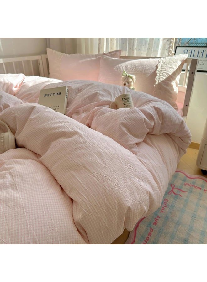 LifeTB Pink Gingham Duvet Cover Full Size 3 Pieces Romantic Lace Duvet Cover Pink Plaid Checkered Comforter Cover with 2 Pillowcases Soft Breathable Microfiber Grid Farmhouse Plaid Bedding Set - Image 3