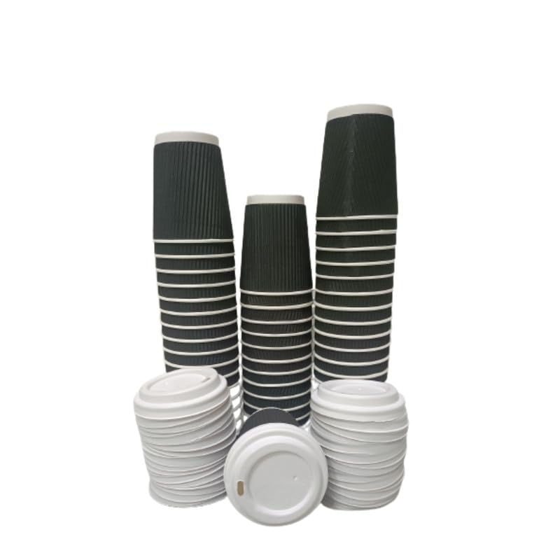 SEZ 200 ML Black Ripple Paper Cups for Coffee Tea and Cappuccino in Party Office Events and Other with Biodigradable Sugarcan Lid Pack of 50 - Image 4