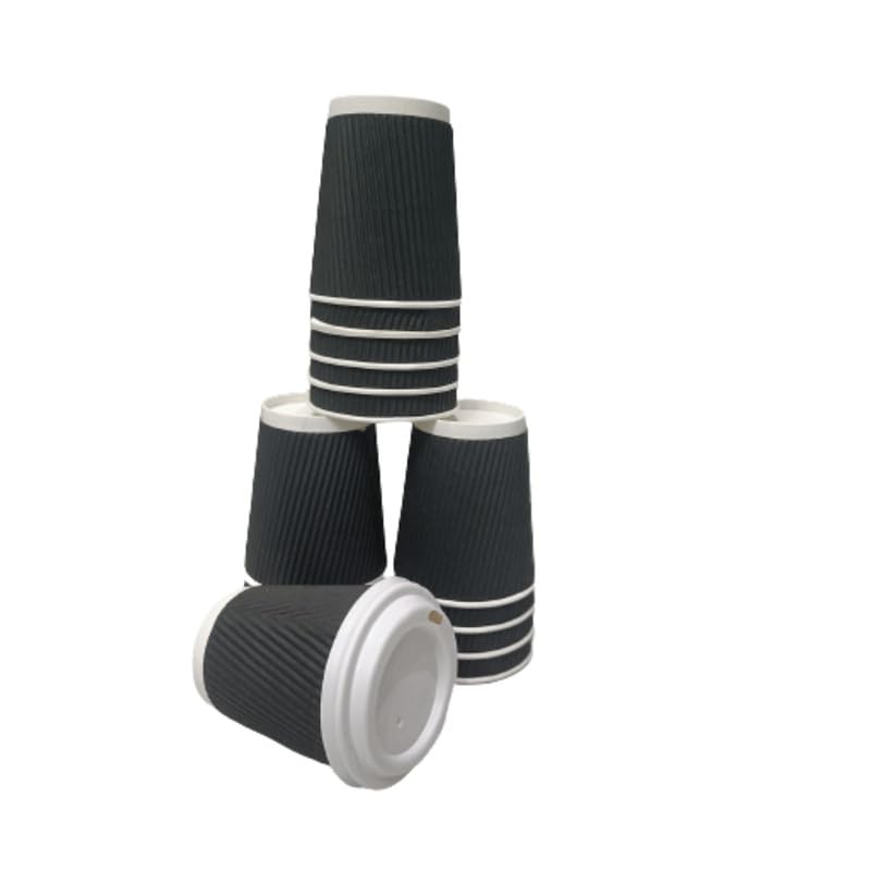 SEZ 200 ML Black Ripple Paper Cups for Coffee Tea and Cappuccino in Party Office Events and Other with Biodigradable Sugarcan Lid Pack of 50 - Image 5
