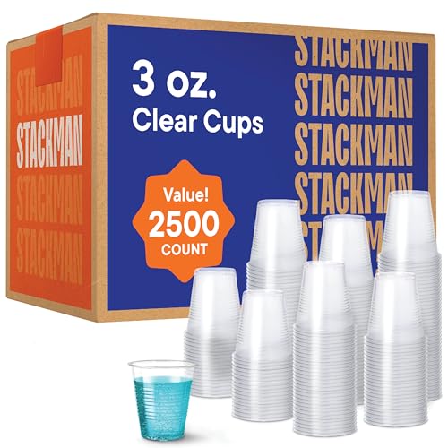 Stack Man Case of 2500 3 oz Disposable Clear Plastic Cups 100 Count Packages 25100 - Image 2