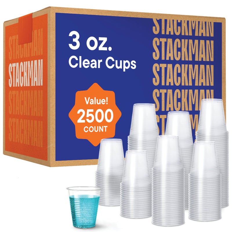 Stack Man Case of 2500 3 oz Disposable Clear Plastic Cups 100 Count Packages 25100 - Image 3