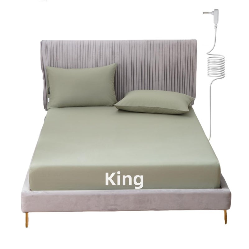 JIUMIWA Grounding Sheet King Size with 15ft Cord 90 Organic Cotton 10 Silver Fiber Conductive Earthing Bed Sheets for Better Sleep and Wellness Green King 76x80x13
