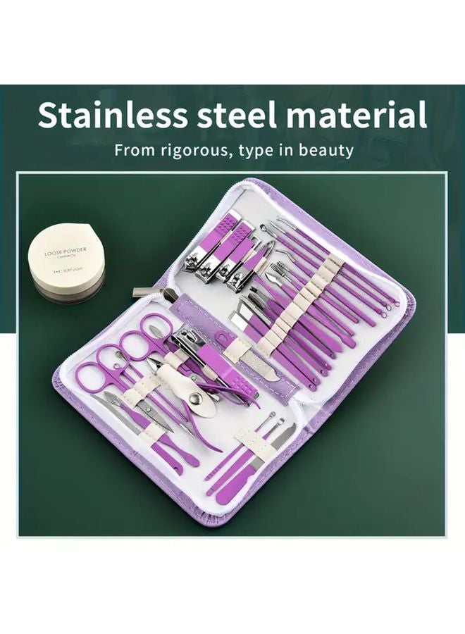 30pcs Purple Stainless Steel Nail Clipper Set Manicure Toenail Trimming Kit - Image 2