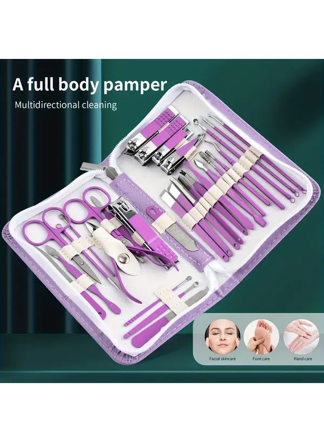 30pcs Purple Stainless Steel Nail Clipper Set Manicure Toenail Trimming Kit - Image 1