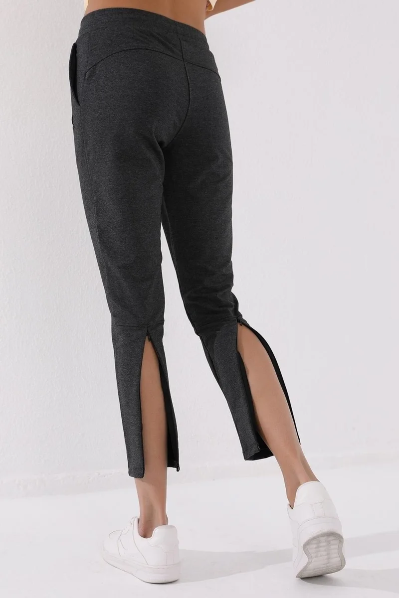 تومي لايف Anthracite Melange Women's Zippered Leg Pocket Standard Pattern Tracksuit Bottom-94246