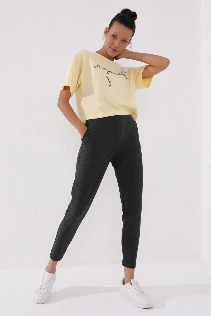 تومي لايف Anthracite Melange Women's Zippered Leg Pocket Standard Pattern Tracksuit Bottom-94246