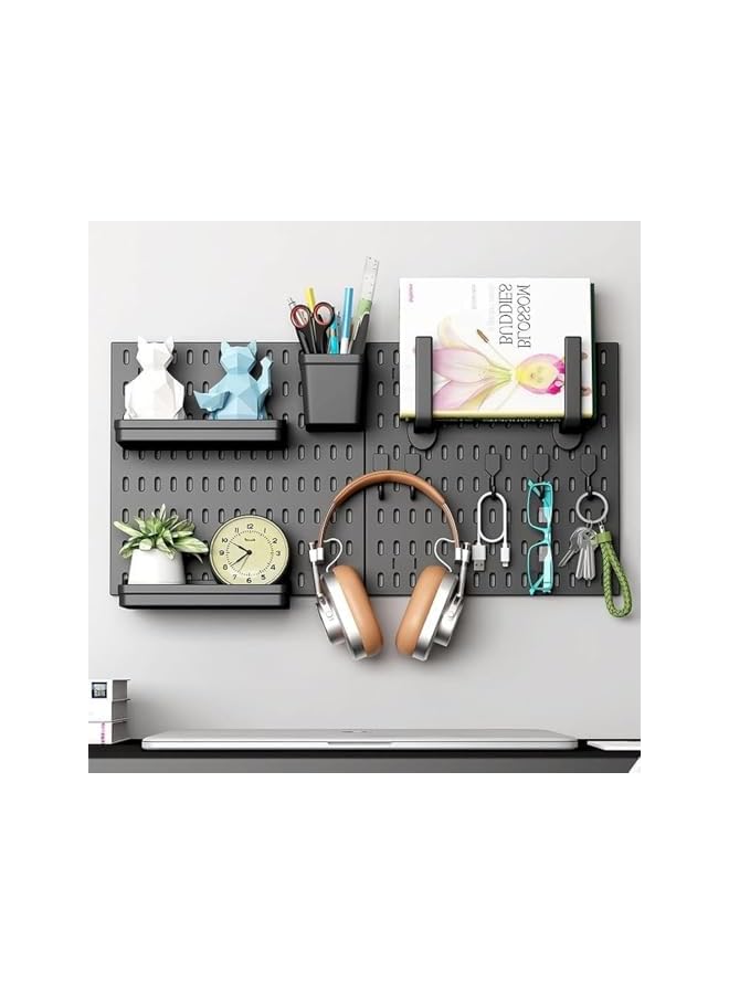 promass Pegboard Combination Wall Organizer Kit, 2 Pcs Pegboard and 10 Accessories Modular Hanging, Wall Mount Display Pegboard Panel Kits, Plastic PegBoard Organizer for Home Kitchen Office (Black) - Image 2