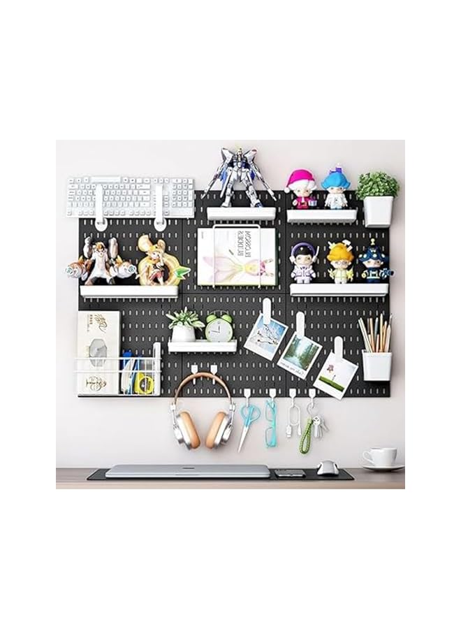 promass Pegboard Combination Wall Organizer Kit, 2 Pcs Pegboard and 10 Accessories Modular Hanging, Wall Mount Display Pegboard Panel Kits, Plastic PegBoard Organizer for Home Kitchen Office (Black) - Image 3