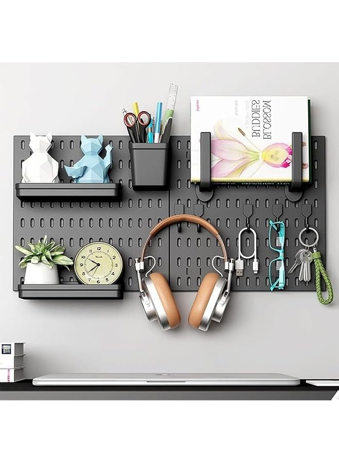 promass Pegboard Combination Wall Organizer Kit, 2 Pcs Pegboard and 10 Accessories Modular Hanging, Wall Mount Display Pegboard Panel Kits, Plastic PegBoard Organizer for Home Kitchen Office (Black) - Image 1