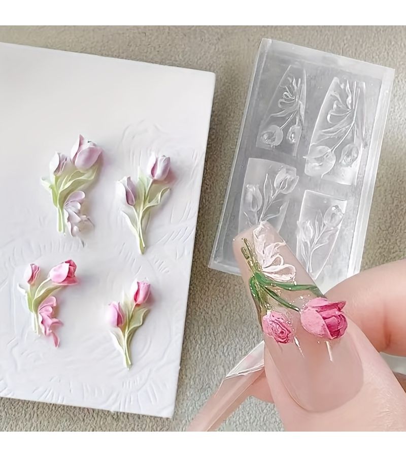 3D Tulip Flower Press On Nail Mold DIY Silicone Mold For Trendy Nail Art - Image 1