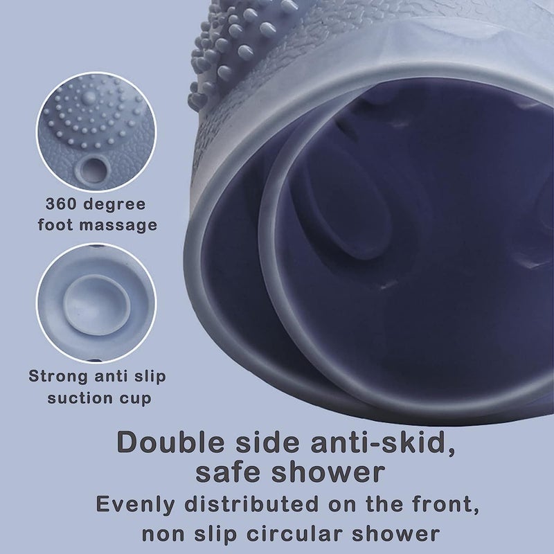 JUGTE Anti Skid Bath mat with Foot Scrubber for Bath Room Shower mat with Suction Cups & Drain Holes Silicone Floor mat for Kids & Adults (70x35 Cm) (Grey) - Image 5