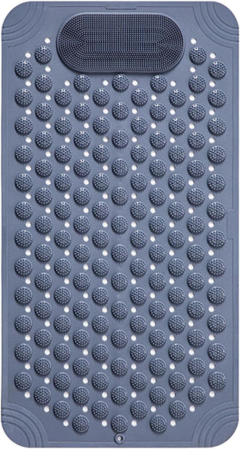 JUGTE Anti Skid Bath mat with Foot Scrubber for Bath Room Shower mat with Suction Cups & Drain Holes Silicone Floor mat for Kids & Adults (70x35 Cm) (Grey) - Image 1