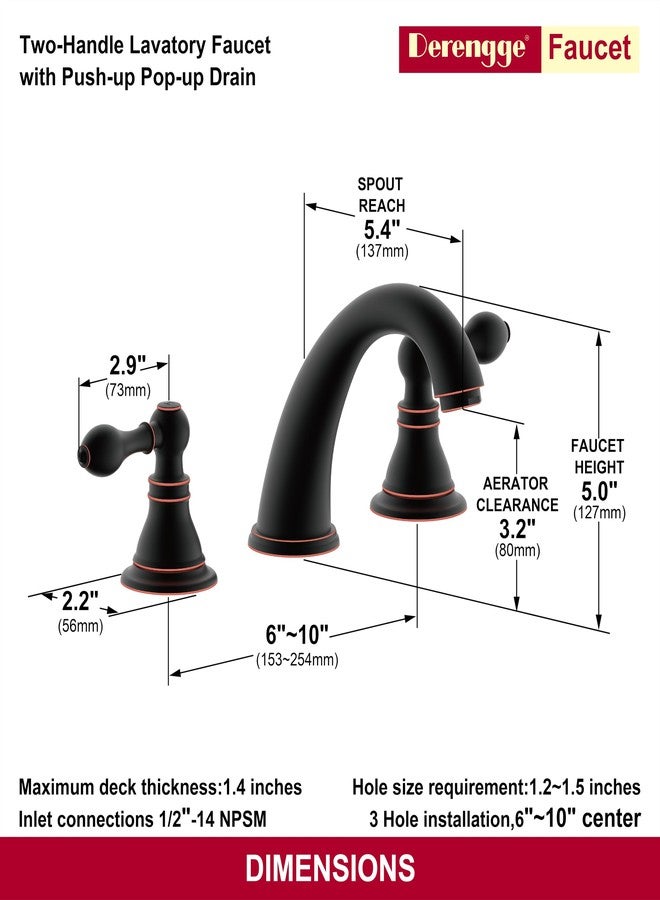 Derengge Oil Rubbed Bronze Two Handle Bathroom Sink Faucet 8 Inch Widespread Faucet with Pop up Drain Assembly, 3 Hole Lavatory Faucet,F-9305TB-ORB - Image 2