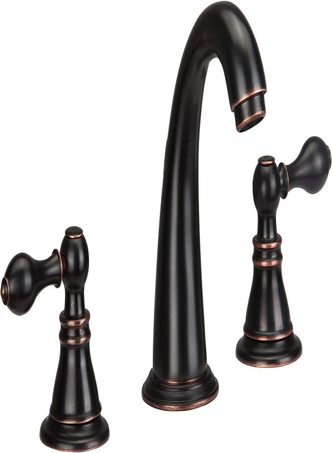 Derengge Oil Rubbed Bronze Two Handle Bathroom Sink Faucet 8 Inch Widespread Faucet with Pop up Drain Assembly, 3 Hole Lavatory Faucet,F-9305TB-ORB - Image 1