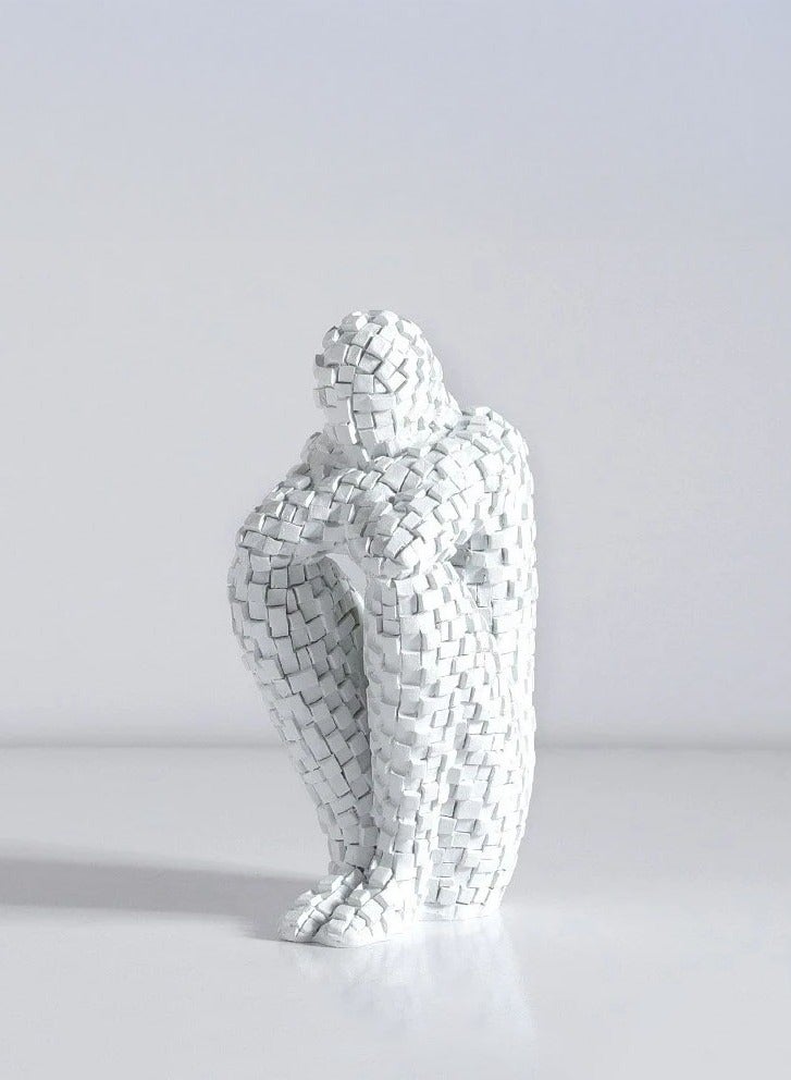 hinking Human Mosaic Figurines Resin Abstract Statues Living Room Decoration Office Desk Decor Home Decoration White - Image 1