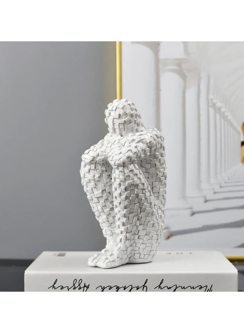 hinking Human Mosaic Figurines Resin Abstract Statues Living Room Decoration Office Desk Decor Home Decoration White - Image 5