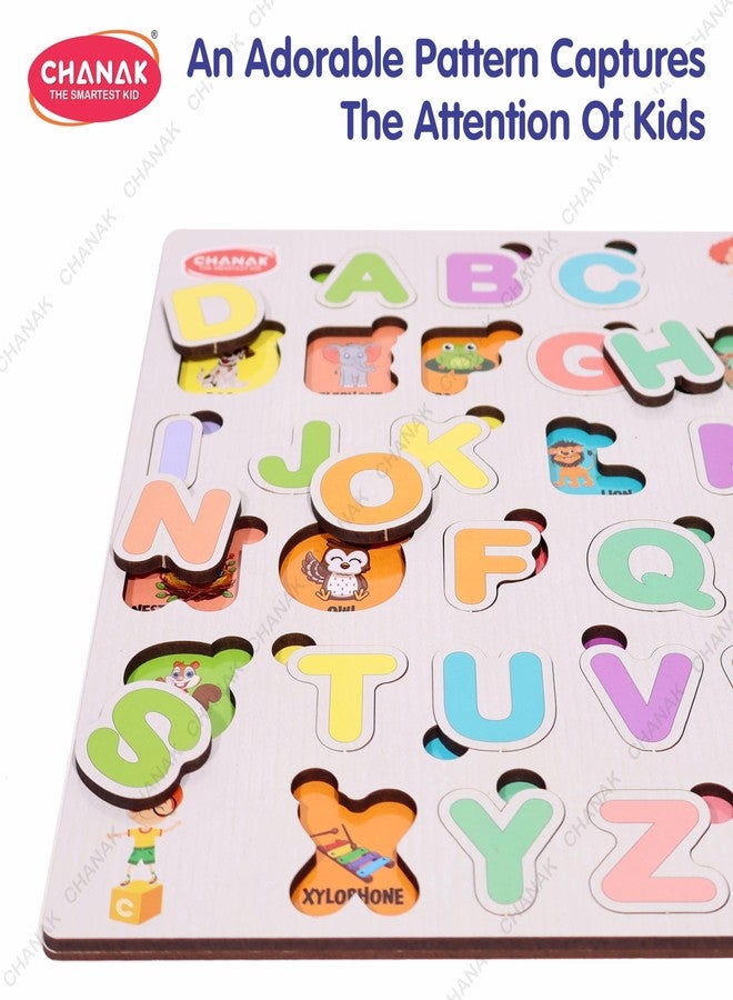 Chanak Wooden Alphabet Puzzle with Picture Educational Alphabet Board for Kids Educational Montessori Learning Puzzle for Toddlers & Preschoolers, Nursery and Kindergarten Age Above 2+ Years - Image 3