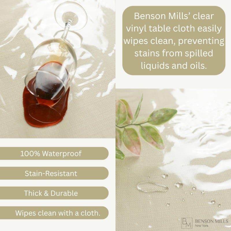 Benson Mills Heavy Duty Crystal Clear Plastic 100% Waterproof Tablecloth Protector, Vinyl PVC Square Table Cloth, Oil Spill Proof Wipe Clean Table Cover for Dining Tables (54" x 54" Square) - Image 4