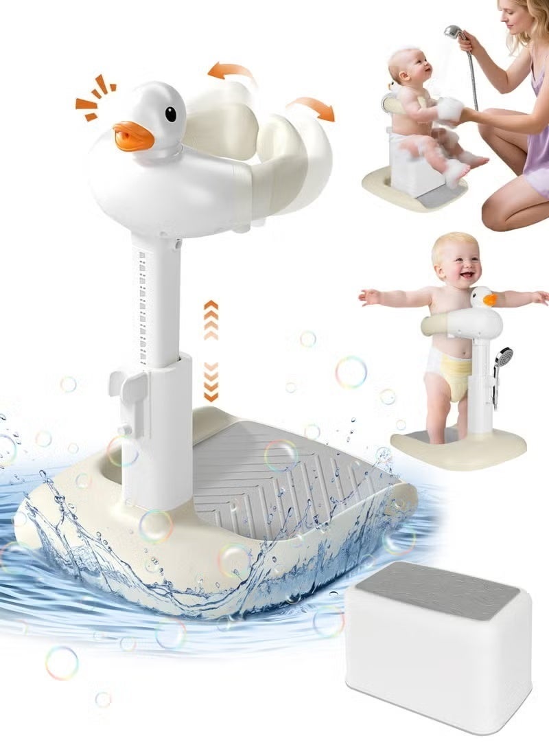 م.ا & ف'س حامل استحمام للأطفال قابل لتعديل الارتفاع 2 في 1 مع قاعدة مانعة للانزلاق، حامل استحمام محمول قابل للطي لضمان سلامة الرضع، دعامة استحمام للأطفال الصغار، مساعد استحمام محمول للرضع والأطفال الصغار، سهل الاستخدام، أداة استحمام متينة للأطفال - Image 1