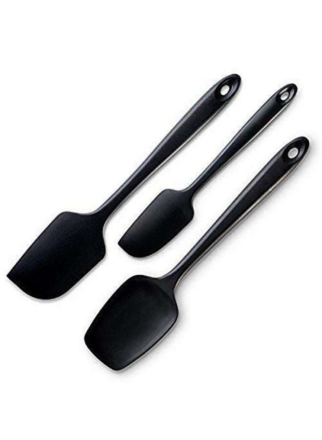 P-Plus International Silicone Spatula Set 3-pcs - 446ºF Heat-Resistant Baking Spoon Spatula - Seamless One-Piece Design Easy to Clean - Non-Stick Silicone Stainless Steel Core (Spatula 3A Black) - Image 1