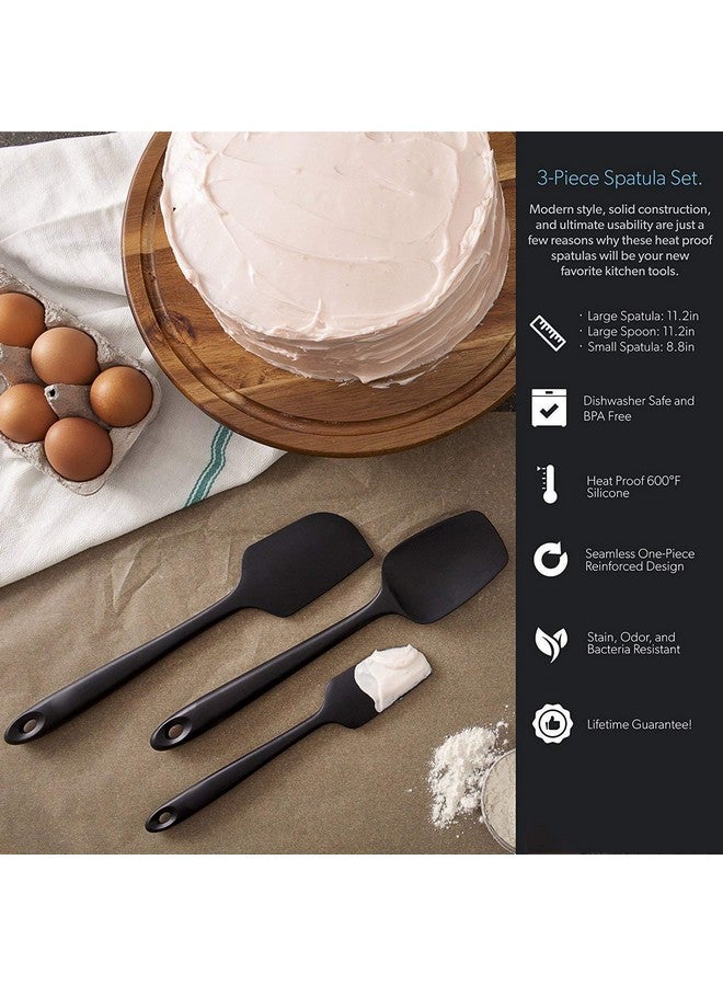 P-Plus International Silicone Spatula Set 3-pcs - 446ºF Heat-Resistant Baking Spoon Spatula - Seamless One-Piece Design Easy to Clean - Non-Stick Silicone Stainless Steel Core (Spatula 3A Black) - Image 3